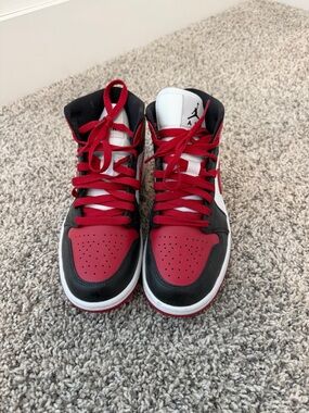 Jordan High-Top Sneakers in Red, Black & White
